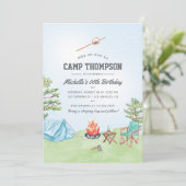 Invitation d'anniversaire de camping à l'aquarelle (Debout devant)
