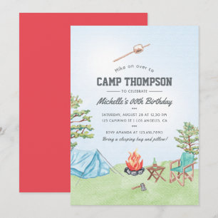 Invitation d'anniversaire de camping à l'aquarelle
