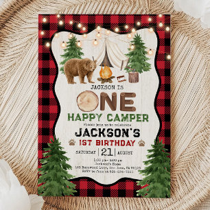 Invitation d'anniversaire de camping de bûcheron