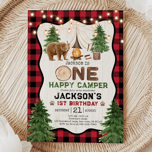 Invitation d'anniversaire de camping de bûcheron