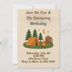 Invitation d'anniversaire de camping en plein air