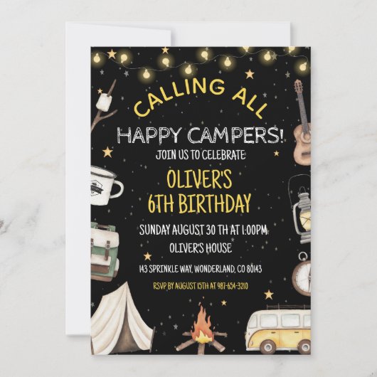 Invitation d'anniversaire de camping | Extérieur d (Devant)