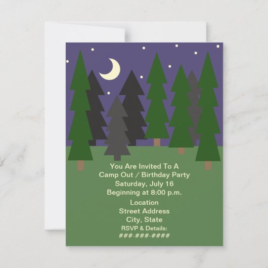 Invitation d'anniversaire de camping - le feu de (Dos)