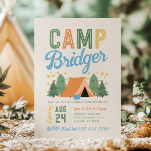 Invitation d'anniversaire de camping pour garçon