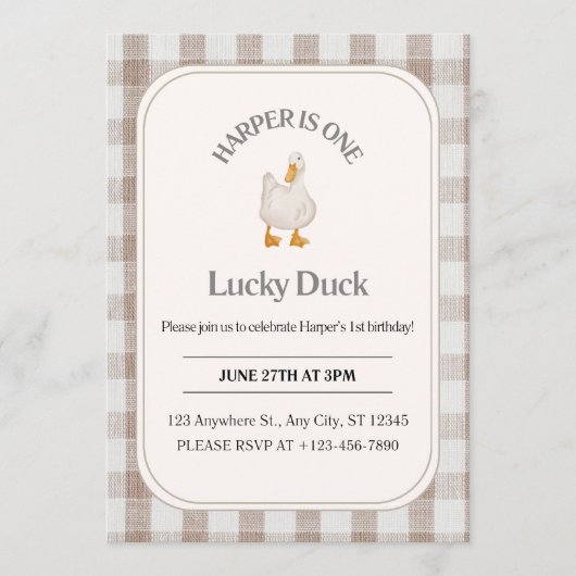 Invitation d'anniversaire de canard (Devant)