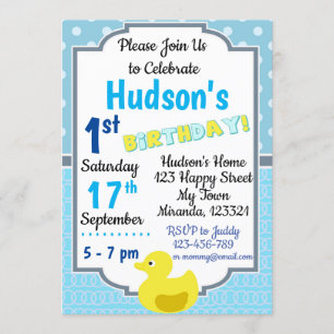 Invitation d'anniversaire de canard en caoutchouc