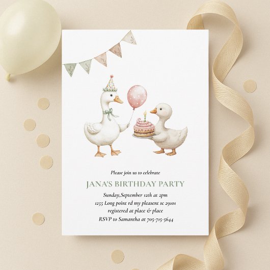 Invitation d'anniversaire de canard minimaliste |