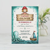 Invitation d'anniversaire de capitaine pirate (Debout devant)