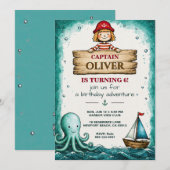 Invitation d'anniversaire de capitaine pirate (Devant / Derrière)