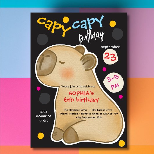 Invitation d'anniversaire de capybara Capy