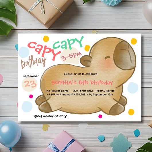 Invitation d'anniversaire de capybara Capy