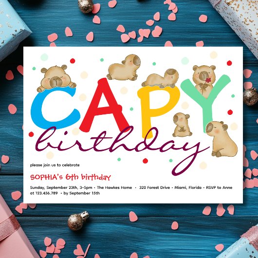 Invitation d'anniversaire de capybara Capy