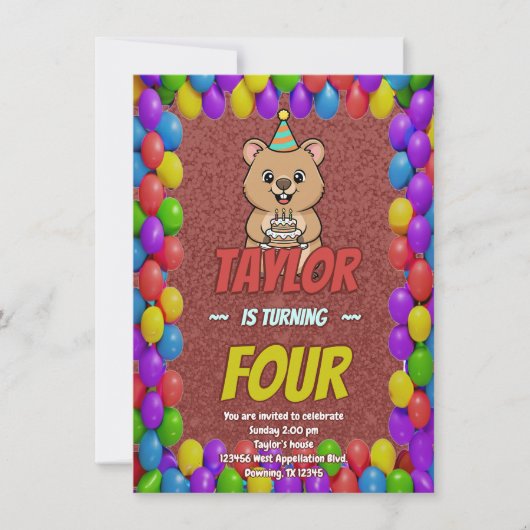 Invitation d'anniversaire de capybara joyeux (Devant)