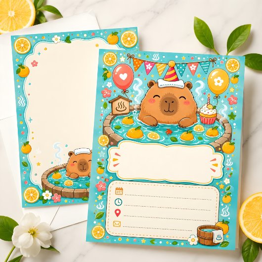 Invitation d'anniversaire de capybara mignon Yuzu 