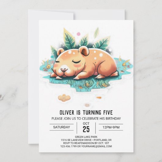 Invitation d'anniversaire de Capybara modifiable (Devant)
