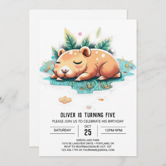 Invitation d'anniversaire de Capybara modifiable (Devant / Derrière)