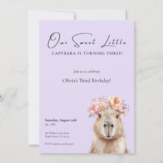 Invitation d'anniversaire de Capybara • Petit Un (Devant)