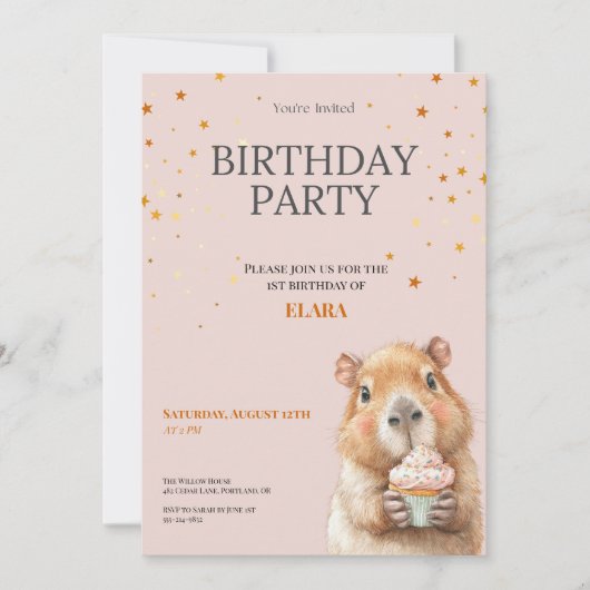 Invitation d'anniversaire de Capybara • Premier an (Devant)