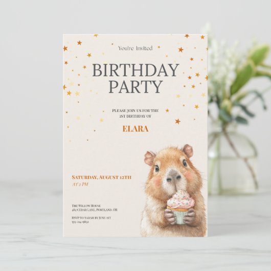 Invitation d'anniversaire de Capybara • Premier an (Debout devant)
