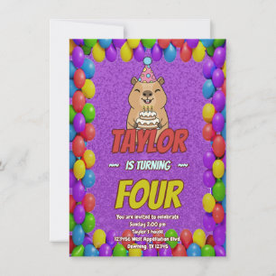 Invitation d'anniversaire de capybara scintillant