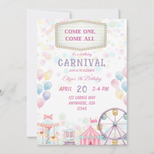 Invitation d'anniversaire de carnaval (Devant)