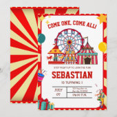 Invitation d'anniversaire de carnaval, Cirque d'an (Devant / Derrière)