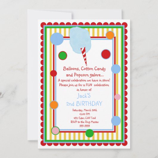 Invitation d'anniversaire de carnaval de cirque de (Devant)