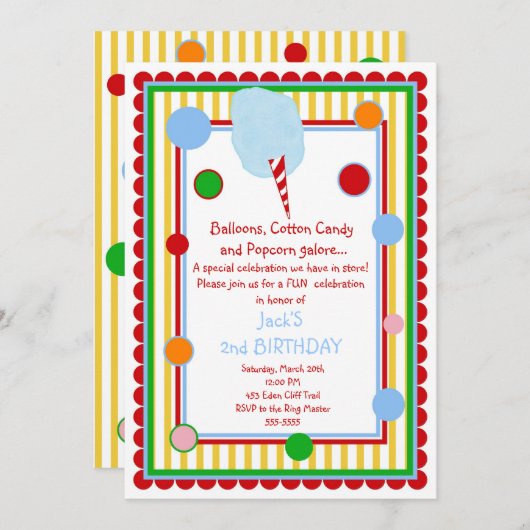 Invitation d'anniversaire de carnaval de cirque de (Devant / Derrière)