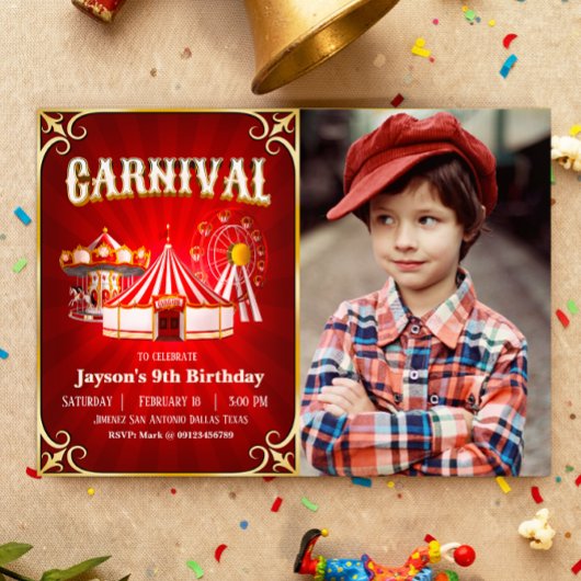 Invitation d'anniversaire de carnaval vintage avec