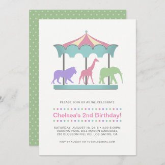 Invitation d'anniversaire de carrousel de safari