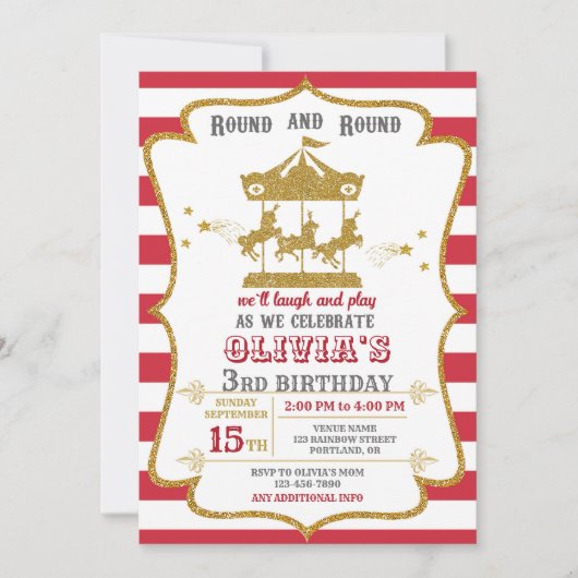 Invitation d'anniversaire de carrousel invitation  (Devant)