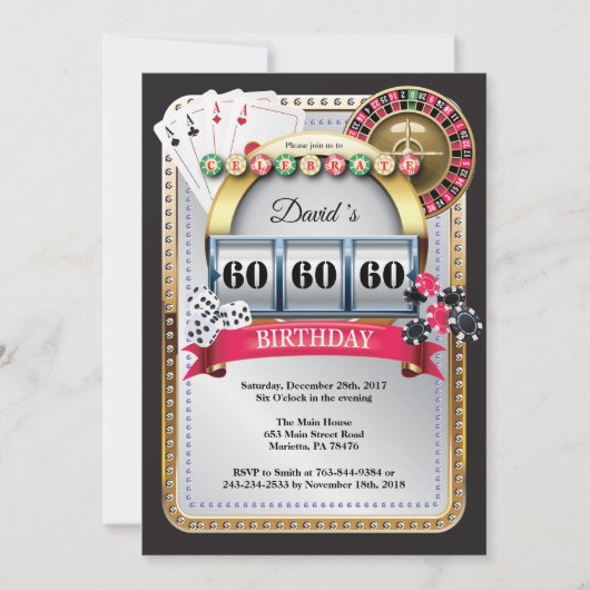 Invitation d'anniversaire de casino de carte de (Devant)