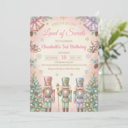 Invitation d'anniversaire de Casse-Noisette rose (Debout devant)