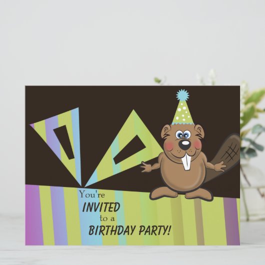 invitation d'anniversaire de castor (Debout devant)