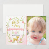 Invitation d'anniversaire de cerf Fête de bois ros (Devant / Derrière)