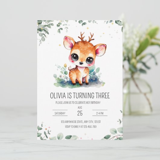 Invitation d'anniversaire de cerfs, Animaux forest (Debout devant)