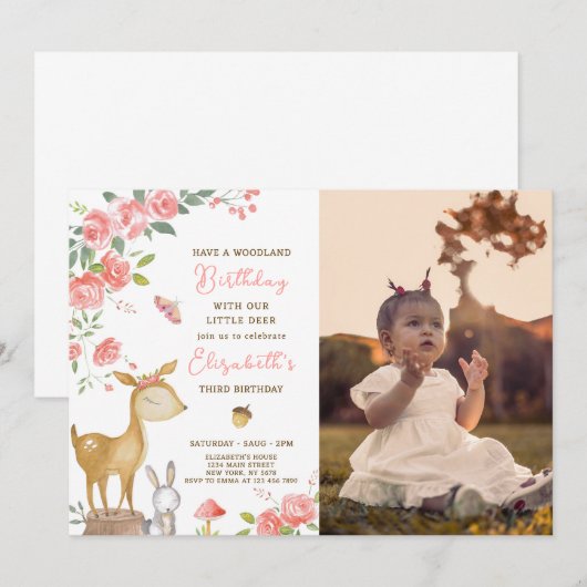 Invitation d'anniversaire de cerfs de bois avec ph (Devant / Derrière)
