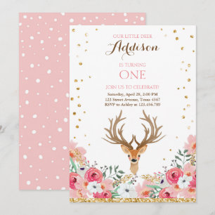invitation d'anniversaire de cerfs Floral Woodland