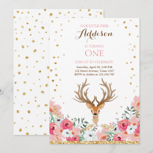 Invitation d'anniversaire de cerfs Woodland Gold P