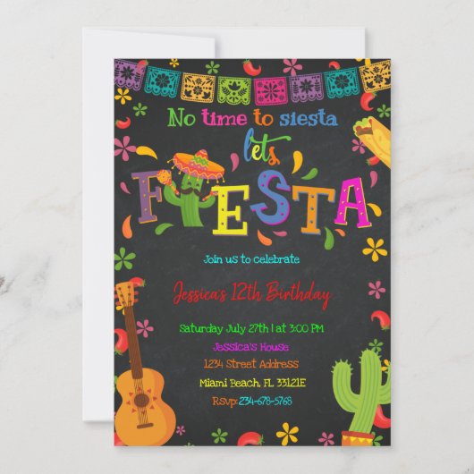 Invitation d'anniversaire de Chalkboard Fiesta (Devant)