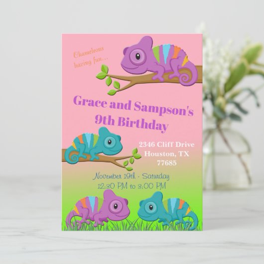 Invitation d'anniversaire de Chameleon (Debout devant)