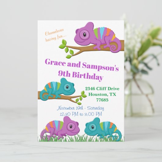 Invitation d'anniversaire de Chameleon (Debout devant)