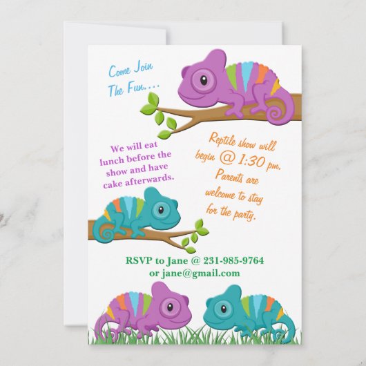 Invitation d'anniversaire de Chameleon (Dos)