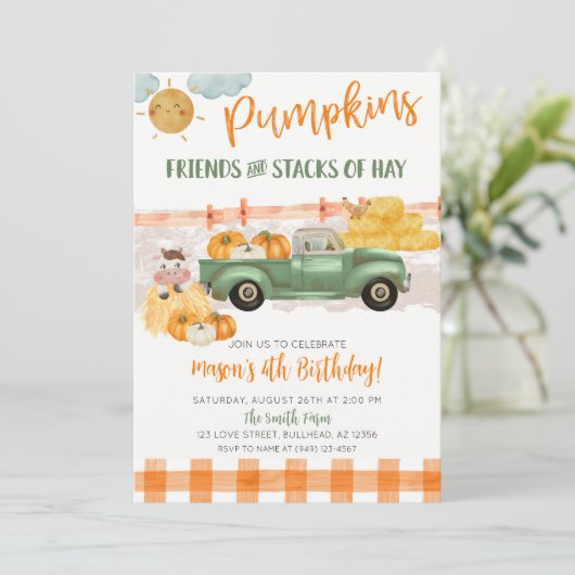 Invitation d'anniversaire de champ de citrouilles  (Debout devant)