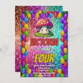 Invitation d'anniversaire de champignons pour enfa (Devant / Derrière)