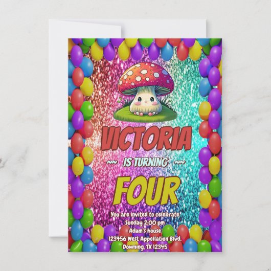 Invitation d'anniversaire de champignons pour enfa (Devant)