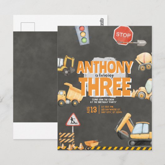 Invitation d'anniversaire de chantier (Devant / Derrière)