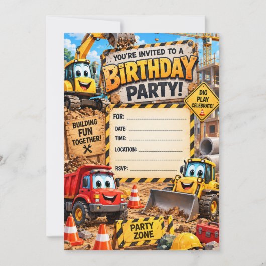Invitation d'anniversaire de chantier de construct (Devant)