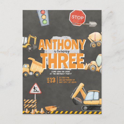 Invitation d'anniversaire de chantier de construct (Devant)