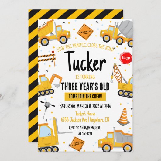 Invitation d'anniversaire de chantier de construct (Devant / Derrière)